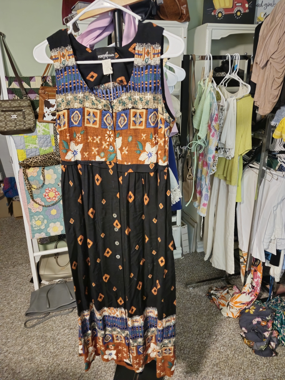 Boho Floral Embroidered Maxi Dress - Black & Rust -